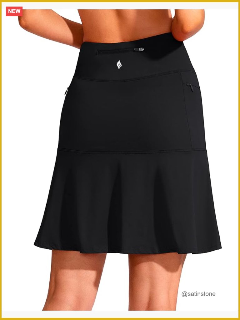 19" Golf Skort With Zipper Pockets High Waist Knee Length Athletic Tennis Skirt
